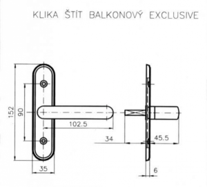 Okov za prozore ROSTEX ručka i štitnik za balkon EXCLUSIVE (KROM INOX)