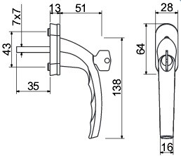 Prozorski okov RICHTER RHW L 009 SU (F1, F4, F9, BIJELA, ANTRACIT, CRNA)