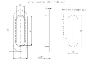 Školjka za klizna vrata ROSTEX ovalna 120x40 mm (MAT INOX, CRNI)