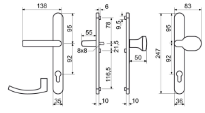 Profilni okov za vrata RICHTER RHD 0040 ZB (inox)