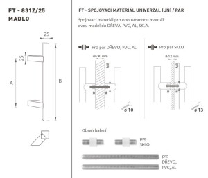 KVAKA ZA VRATA MP šifra K31Z 25x25 mm UN - par (BN - Brušeni nehrđajući čelik)