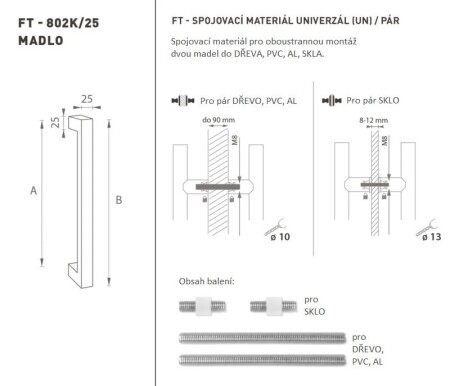 RUČICA MP šifra K02K 25x25 mm UN - par (BN - Četkani nehrđajući čelik)