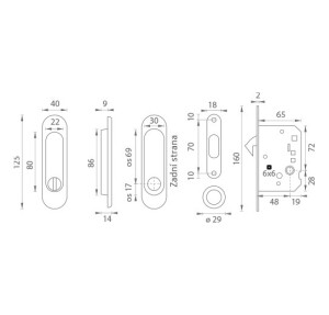 Garnitura za klizna vrata MP oval - WC (BS - mat crna)