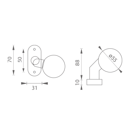 Kugla za vrata MP - ofset - 55 - UOR (BS - mat crna)