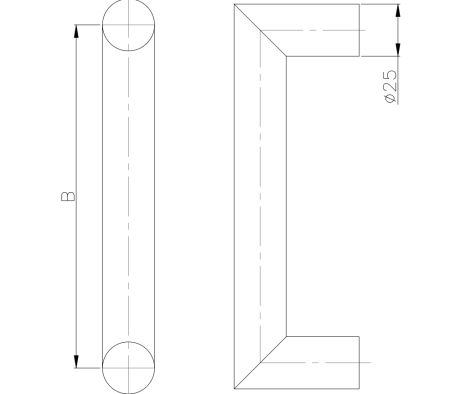 Ručka TWIN BJ 118002, ∅ 25 mm - komad (nehrđajući čelik)