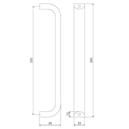 Inox kvaka &quot;D&quot; HOLAR, 255 mm jednostrana - Satim mat