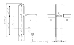 AKCIJA Okov za vrata ROSTEX IDEAL (SJAJNI KROM - INOX) - razmak 72 mm, PZ