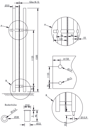 RUČKA ZA ZAKLJUČAVANJE TWIN OKRUGLA H 8000 - 1500/1125mm (E) - par